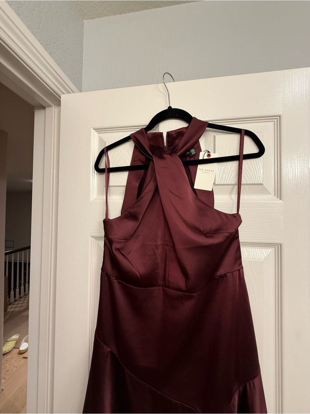 Ted Baker Satin Twist-Halter Dress in Burgundy